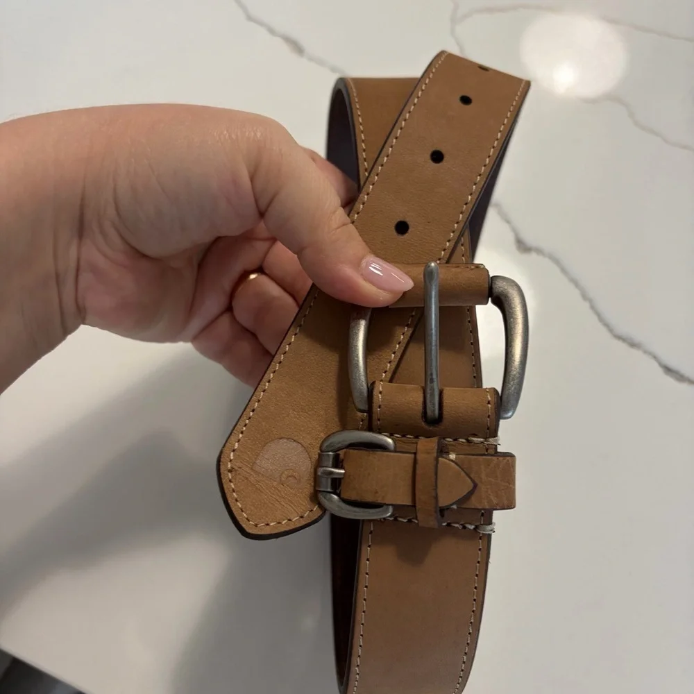 Carhartt Light Brown Genuine Leather Silver Tone Buckle Belt Men’s Size Large
